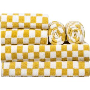 Checkered Bath Towels Set of 6 Large, Microfiber Shower Towels * 2 (55 * 28 in), Hand Towels * 4 (29 * 14 in),Towels for BathroomPoolHotelSpa, Soft Absorbent Quick-DryYellow