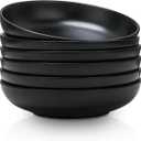 Selamica Ceramic 7.8 inch pasta bowls, 26 Ounce large serving porcelain salad soup bowls, dishwasher microwave safe, set of 6 (Black)
