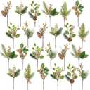 WILLBOND 24 Pcs Christmas Floral Picks and Spray Artificial Snowy Picks Greenery Stems Holly Pine Flower Pick Pinecones for Christmas Crafts Party Festive Home Decor