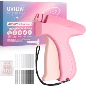 Stitch Gun for Clothes, Mini Stitchy Sewing Gun, Handheld Tagging Gun for Quick Clothing Fixer, Includes 6 Needles, 2000 Black Fasteners, 2000 White Fasteners (Rose Red/Pink)