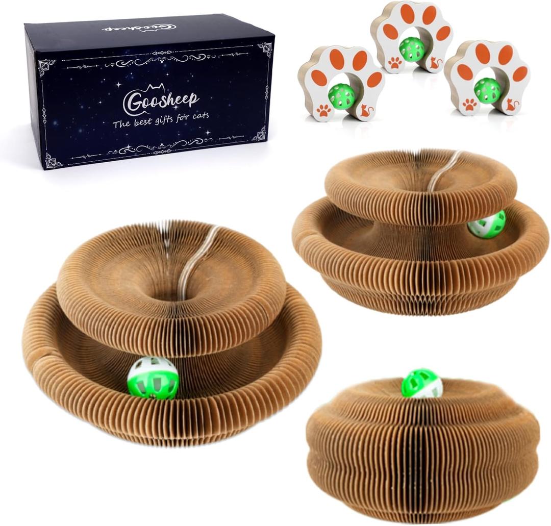 Kitty Kurlz Accordion Magic Organ Cat Scratcher Toys for Indoor Cats - Cardboard Cat Scratching Board Ball Scratcher Pad 3 Pack