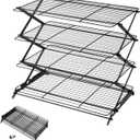 Geesta 2/3/4-Tier Upgraded Collapsible Cooling Rack with Adjustable 3 Setting Design Stackable Roasting Cooking Drying Wire Cooling Rack for Cookies Baking Gifts for Women (Black)