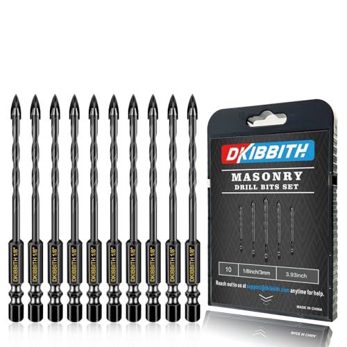10 Pcs 1/8" Masonry Concrete Drill Bit Set for Tile Brick Glass Plastic Wood, Cross Tungsten Carbide Tip, Hex Shank, Work with Ceramic Porcelain Tile Wall Mirror Paver, 1/8 Inch Drill Bits,3mm