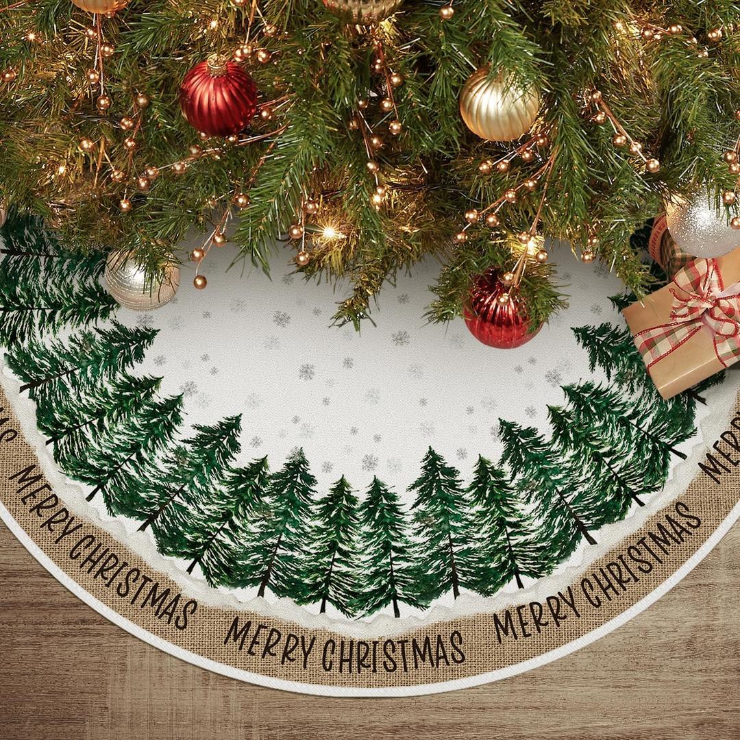 AVOIN colorlife Merry Christmas Christmas Tree Skirt 36 Inch, Snowflake Winter Holiday Tree Mat Decoration