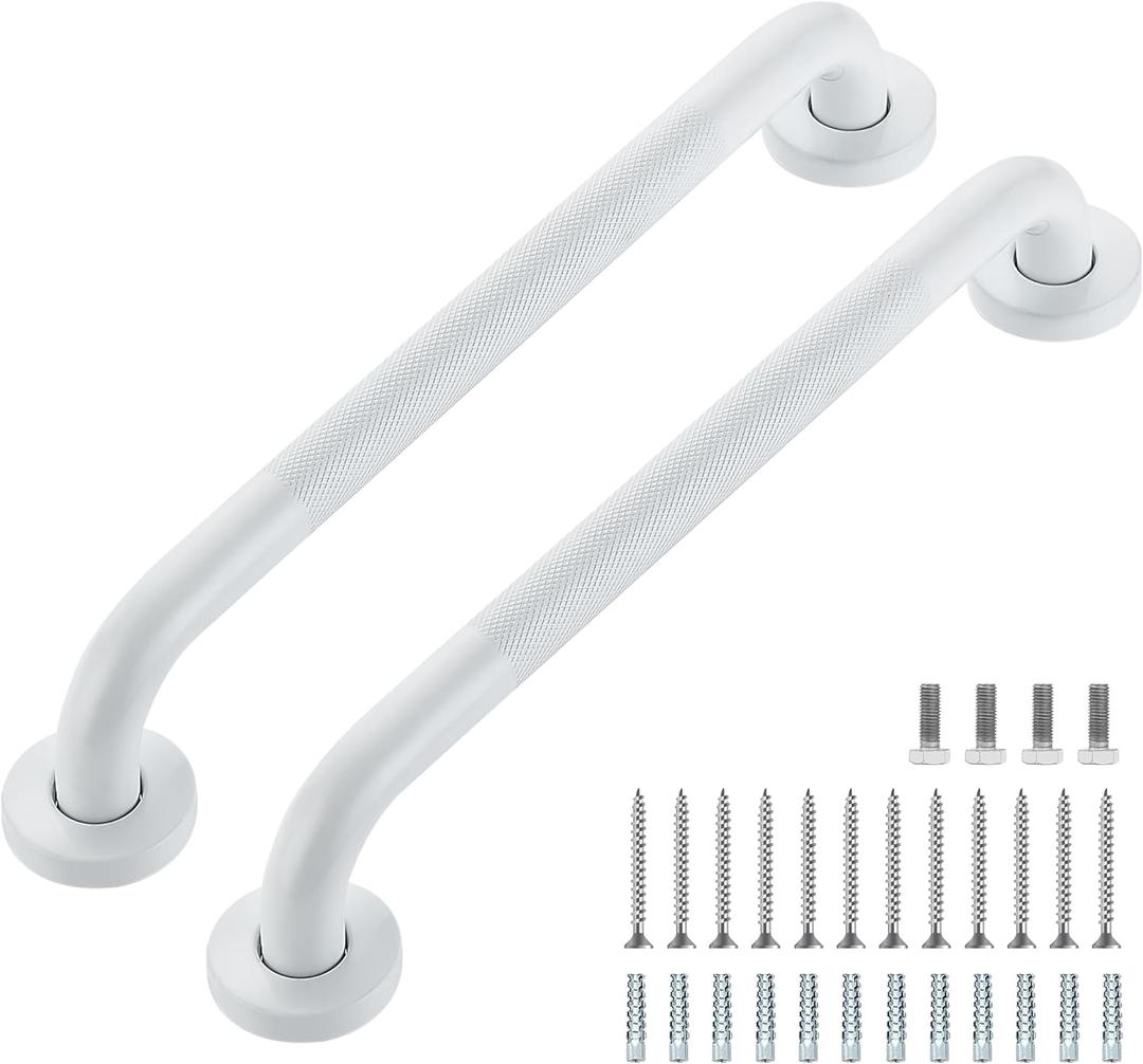 Grab Bars for Shower, 2 Pack 16-Inch Anti Slip Shower Handles for Elderly, Safety Shower Grab Bar, Stainless Steel Handicap Grab Bars for Bathroom (White 1" Diameter)