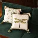 Design Square Vintage Cottage Throw Pillow Covers 18"x18" Set of 2, Green Velvet Cushion Cover with Dragonfly Flowers Border Pattern Decor Pillowcases for Bed, Living  Room, Outdoor, Car