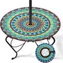 Bohemian Round Outdoor Tablecloth With Umbrella Hole, Abstract Fitted Table Cover With Zipper, Outdoor Camping Essentials, Waterproof Umbrella Table Cloth with elastic (36''-44'')