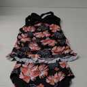 Aleumdr Women Retro Tankini Swimdress Tummy Control Bathing Suits Two Piece Tankini Tops with Bikini Bottoms Twist Swimwear (Medium, Black Red Flower)