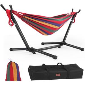 Goutime Children's Hammock with Stand, 220 lb Capacity, with Portable Carrying Bag, Kids Hammocks for Indoor, Outdoor, Patio, Deck, Yard, Beach (Red Stripe, Child Size)