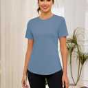 Blingfit Workout Tops for Women Short Sleeve Yoga Shirts Sports Gym Tshirts Quick Drying Running Top UPF 80+ Sun Protection (Blue, XL)