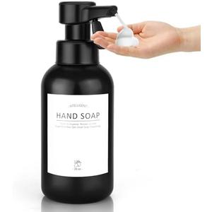 Automatic Soap Dispenser Foam for Bathroom: 16 OZ Touch Dispense Plastic Black Modern Large Foaming Soap Dispenser for Kitchen - Hand Dish Lotion Countertop Couple Kids Home - Waterproof Labels