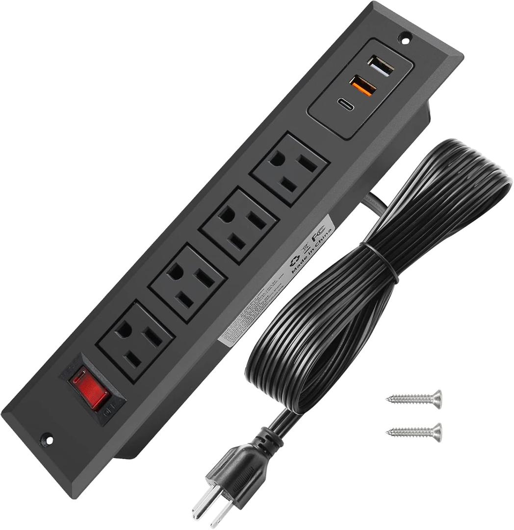 20W Mountable Power Strip USB C Recessed Power Strip USB-C Fast Charge 4 Outlet 3 USB Multiple Protection Built in Conference Desk Counter Workbench for PC Home Electric Appliance (USB C Black)