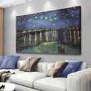 Vincent Van Gogh Canvas Wall Art - Starry Night Over The Rhone Painting, Framed Classic Artwork Picture Print for Home Decor - 32"x48"