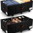 Under Bed Storage with Wheels,Underbed Storage with Sturdy Sidewalls/Bottom, Clear Cover, Label and PU Handle, Rolling Under Bed Drawers for Clothes, Shoes, 11 Inch Height,Black, 2 Pack
