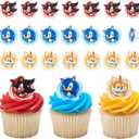 DecoPac Sonic the Hedgehog Rings, Cupcake Decorations Featuring Sonic, Tails, and Shadow - 24 Pack