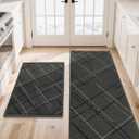 COSY HOMEER Kitchen Mats, 2 PCS Kitchen Rug Non Slip Washable, Absorbent Runner Rugs for Kitchen Floor, Polyester Kitchen Sink Rug 24"x36" + 24"x60"(Grey)