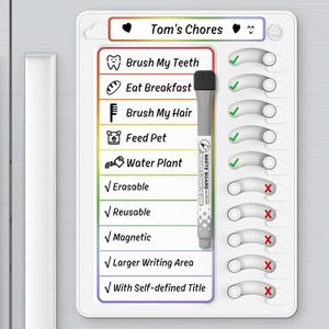 Chore Chart for Kids Dry Erase Chore Board ADHD Tools for Kids to Do List Checklist Task Board Routine Chart Planning Board for Fridge with 10 Sliders and Magnetic Marker, White and Rainbow, 1 Pack