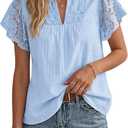GRACE KARIN Womens Lace Short Sleeve Tops Summer Dressy Casual Cotton Blouses Flowy V Neck Dress Shirts Trendy Clothing 2026, Medium