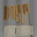 Souxmux 5 Pcs Natural Handmade Bamboo Anti-Static Combs Set - Wide Tooth, Rat Tail and Fine Tooth for Long, Short, Thick, Thin, Wavy or Curly Hair Detangling (Natural)