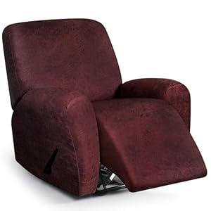ANARACHON Leather Look Recliner Chair Covers, 4-Pieces Stretch Recliner Cover, Soft Reclining Chair Slipcover, Washable Furniture Protector for Pets (1 XL Seater, 07 Red)