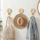 Novabright 3 Pcs Decorative Boho Wall Hooks Woven Rattan Metal Hanging Holder Gold Farmhouse Coat Rack Hooks with Screws for Hanging Coats, Keys, Towels, Bags, Coat Rack for Home Decor Entryway