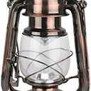 Vintage LED Hurricane Lantern, Warm White Battery Operated, Antique Metal Hanging Lantern with Dimmer Switch, 15 LEDs, 150 Lumen for Indoor or Outdoor Use (Copper)