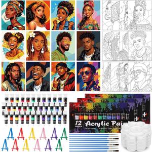 Sherr 108 Pcs 12 Set Couples Painting Kit Date Night 8''x10'' Sip and Paint Kit for Adults Pre Drawn Canvas to Paint DIY Pre Printed Canvas for Acrylic Painting Valentines Art Party Supplies