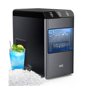 Nugget Ice Makers Countertop for Home Kitchen 37LBS, Pebble Counter Top Ice Machine, Mini Small Ice Maker,Portable Sonic Chewable Pellet Soft Icemaker, LED Maquina de Hielo Tabletop Self Cleaning (Stainless Black)