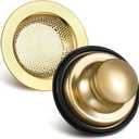 Retisee 2 Pcs Kitchen Sink Drain Strainer Stopper Set Stainless Steel Drain Catcher and Cover Large Wide Rim 4.5 Diameter Sink Basket Garbage Disposal Plug for Standard 3 1/2 Inch(Gold)