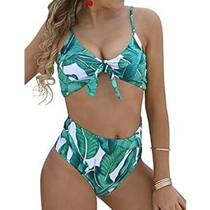 Blooming Jelly Womens High Waisted Bikini Set Tie Knot High Rise Two Piece Swimsuits Bathing Suits (Small, Banana Leaf)