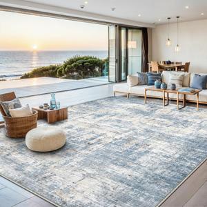 Syrlfar 8x10 Area Rugs Washable Abstract Rug for Living Room Bedroom Blue