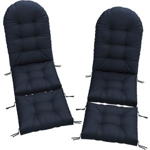 Outdoor Adirondack Chair Cushions Set of 2, 44x19x4 Inch Waterproof Rocking Chair and 17x19 Ottoman Cushion, High Back Soft Seat Pad with Ties for Patio Garden, Dark Blue