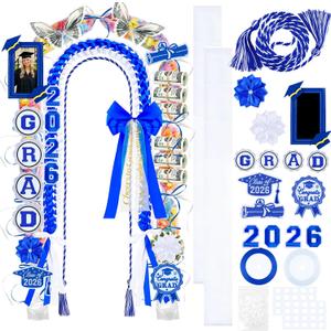 Graduation Leis Class of 2026, Graduation Lei 2026 with Honor Cord, Double Braided Ribbon Graduation Leis Gift Party Supplies for Women Men Students