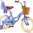 RULLY Donut Girls Bike 12 14 16 Inch Kids Bicycle for Toddlers Ages 3-8 with Training Wheels, Basket & Doll Seat, Retro Cruiser Style, Pink Purple Blue