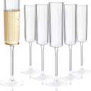 Ciaell 24 Pack Plastic Champagne Flutes - 6oz Ribbed Disposable Champagne Glasses - Clear Vintage Mimosa Glasses with Long Stem, Elegant for Weddings, Birthdays, Party