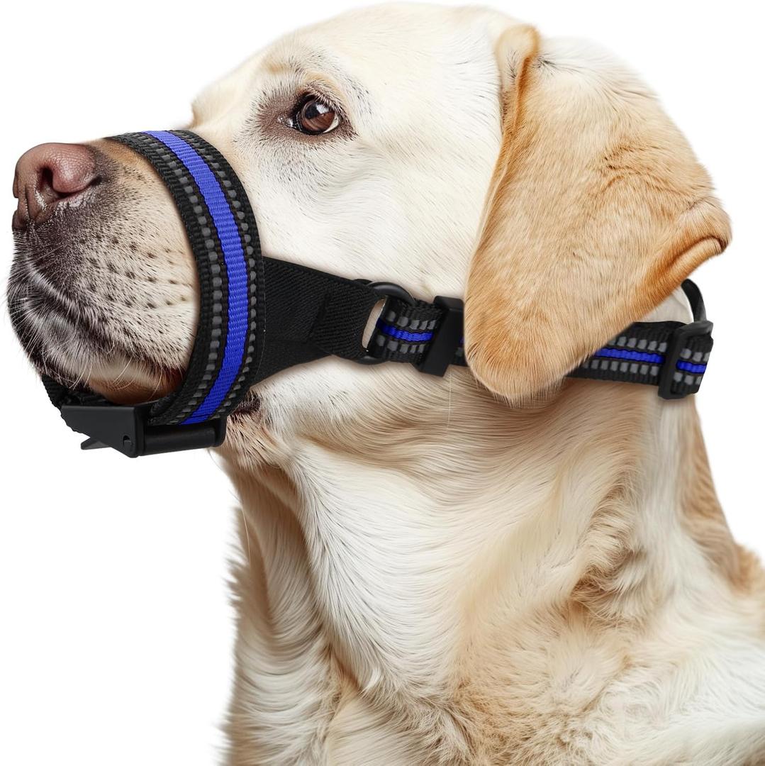 Dog Muzzle,Anti-Bite Adjustable Breathable Soft Muzzle for Small Medium Large Dogs - Vet Visits, Grooming & Training - Secure Fit, Lightweight Design,Allows Panting and Drinking, Blue