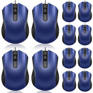 Hoteam 12 Pcs Blue Wired Computer Mouse Bulk Cord USB Computer Mice Ergonomic Wired Mouse for Pcs, Computers, Laptops, Gaming Office Home Supplies