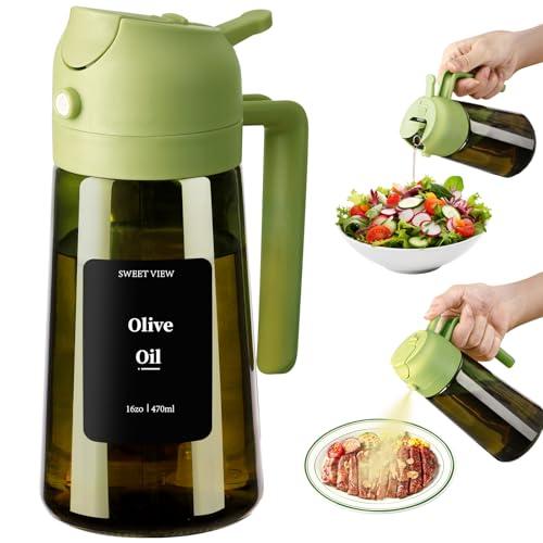 SWEET VIEW Olive Oil Dispenser and Oil Sprayer – 16oz/470ml Glass Light-Proof Oil Pourer for Kitchen, Air Fryer, Cooking, Salad, and BBQ