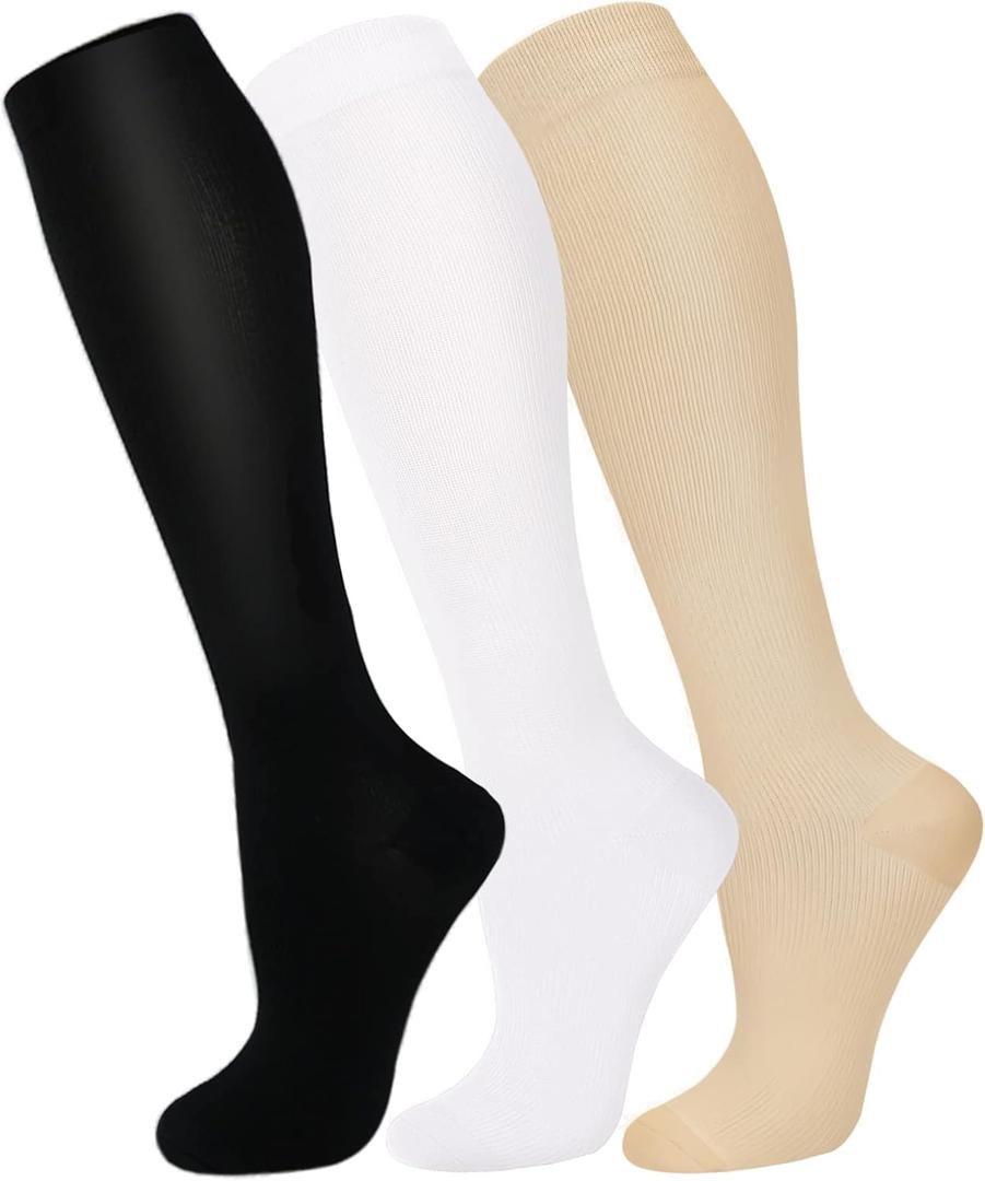FuelMeFoot 3 Pack Copper Compression Socks - Compression Socks Women & Men Circulation - Best for Medical,Running,Athletic (Small-Medium, 041 Assort-black/White/Nude)