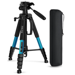 75" Heavy Duty Camera Tripod Stand with Bluetooth Remote - Max Load 15LB, Aluminum Travel Tripod for DSLR/Phone/Tablet/Projector, 3-Way Pan Head & Quick Release Plate, Compact Foldable Design (Blue)