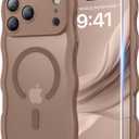 Magnetic for iPhone 17 Pro Max Case, Cute Wavy [Full Camera Protection] [Fit for MagSafe], 1X Screen Protector+1X Wrist Strap, Trendy Matte Women Girly Phone Case for iPhone 17 Pro Max 6.9", Brown