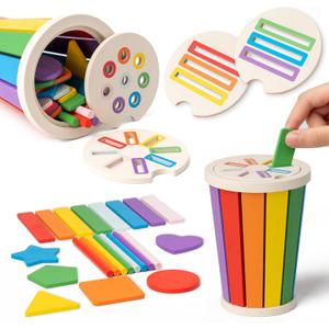 Montessori Toys for 1-3 Year Old, Wooden Color Sorting Learning Toys for Toddlers, Fine Motor Skills Toys for 2-3, Sensory Development Educational Matching Games, 18 Month Old Toy Baby Boys Girls
