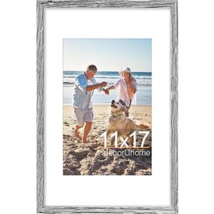 decorUhome 11x17 Picture Frame, Display Pictures 8x12 with Mat or 11x17 without Mat, Wall Hanging Poster Frame, Grey, 1 Pack