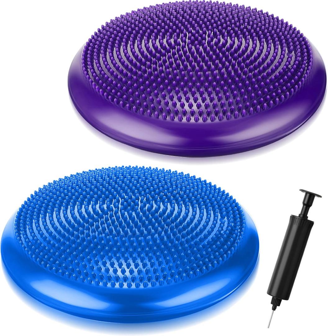 Outus 2 Pcs Balance Disc Inflated Wobble Cushion for Sensory Kids 13. 4 Inch Wiggle Seat Flexible Seating with Hand Pump for Kids Men Women Classroom Exercise Office Home Chair