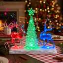 Pinkunn Reindeer Christmas Tree Table Decoration, Lighted Musical Christmas Reindeer Tree Figurines, Holiday Centerpiece with LED Lights and Music, Battery Operated Xmas Gifts Tabletop Ornaments