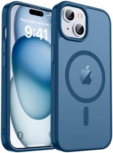 zapica Magnetic for iPhone 15 Case & iPhone 14 Case, [Compatible with MagSafe] [Military Grade Drop Protection] Translucent Matte Shockproof Anti-Scratch Phone Cover, Dark Blue