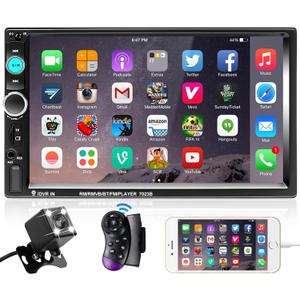 Podofo Double Din Car Stereo Radio 7 Inch Touch Screen Bluetooth Handsfree Mirror Link USB SD FM Audio Receiver with Backup Camera Wireless Steering Wheel Control