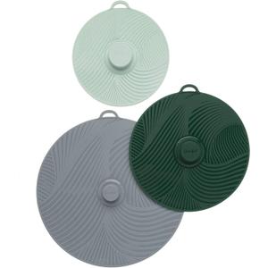 Goodful Universal Silicone Lids for Pots and Pans, Heat Safe, Reusable Suction Seal Covers for Bowls, Pots, Cups- Food Grade, Dishwasher Safe, 3 Piece, Gray, Green and Sage
