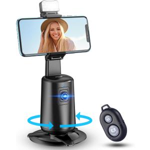 Auto Face Tracking Tripod 360° Rotating Cell Phone Photo and Video Kits Stand, No App, Camera Stand with Remote and Gesture Control, Rechargeable Smart Shooting Stand for Live Recording Tiktok（Black）