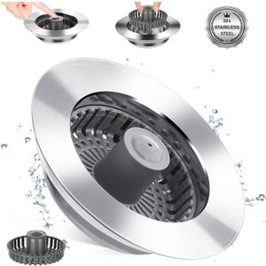 3 in 1 Kitchen Sink Stopper, Pop Up Kitchen Sink Drain Strainer, Kitchen Sink Drain Stopper for US Standard 3-1/2 Inch, with an Extra Basket Straine